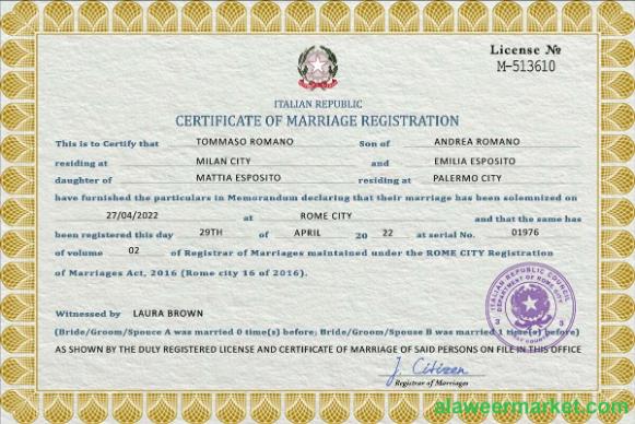 Italy marriage certificate PSD template